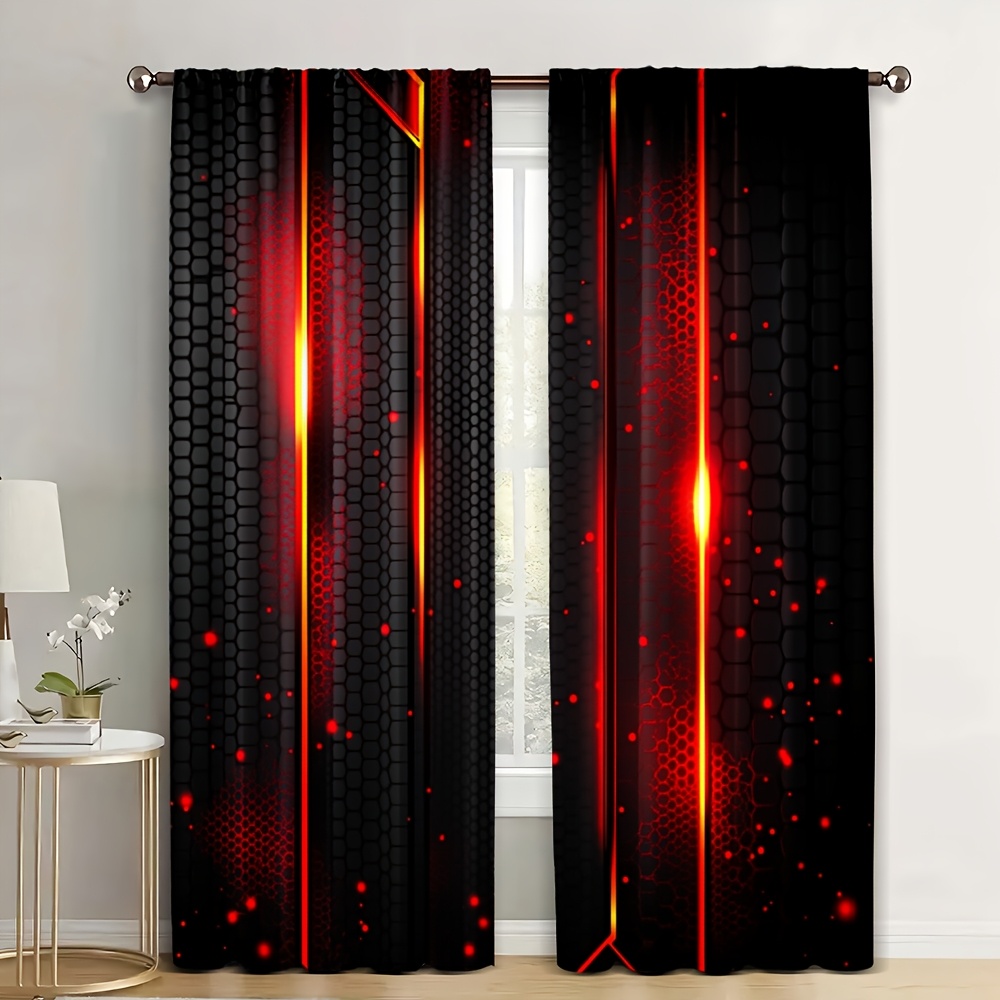 Tech Office Youtube - 2pcs Tirai Lava Hitam Merah Motif