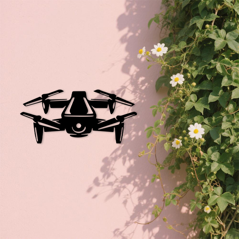 Office Tech Gifts - Seni Dinding Logam Siluet Drone 2D,