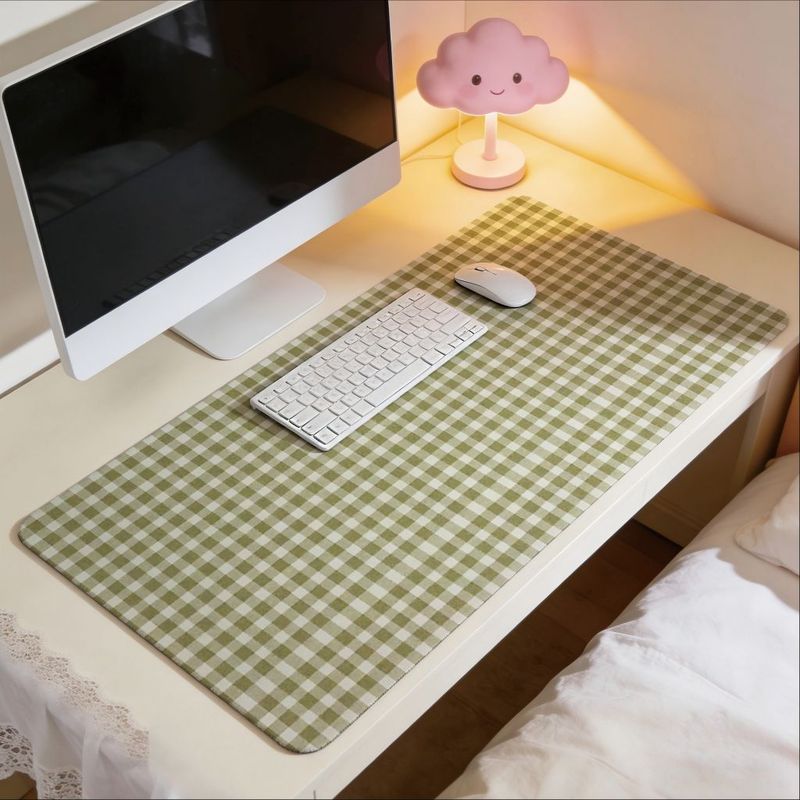 Office Desk Tech Accessories - Alas Mouse Desain Kotak-kotak Hijau Zaitun
