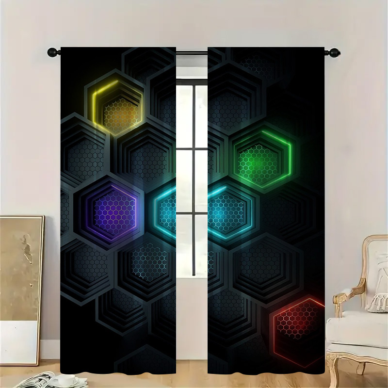 2pcs Tirai Geometris Modern de - Tech Office Youtube ulasan dan harga